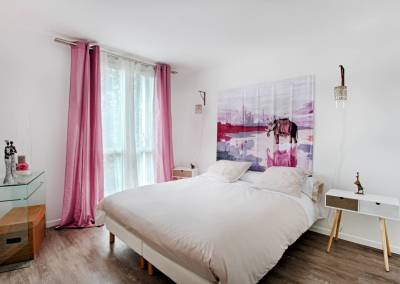 BH-Déco - Sylvie Samain - rénovation complète appartement chambre lin et rose