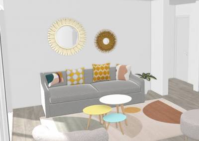 Elévation - Plan 3D de l'espace salon